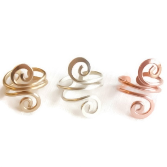 Double Swirl Dual Spiral Adjustable Midi Knuckle or Toe Ring 925 Sterling Silver - Picture 8 of 11